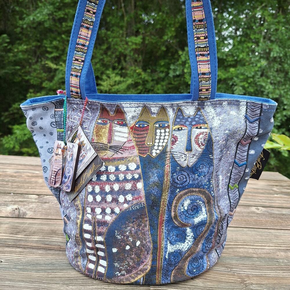 Vintage Laurel Burch AUTUMN FELINES (Set of 2) Weekender and Shoulder Cat Bags - Picture 2 of 16